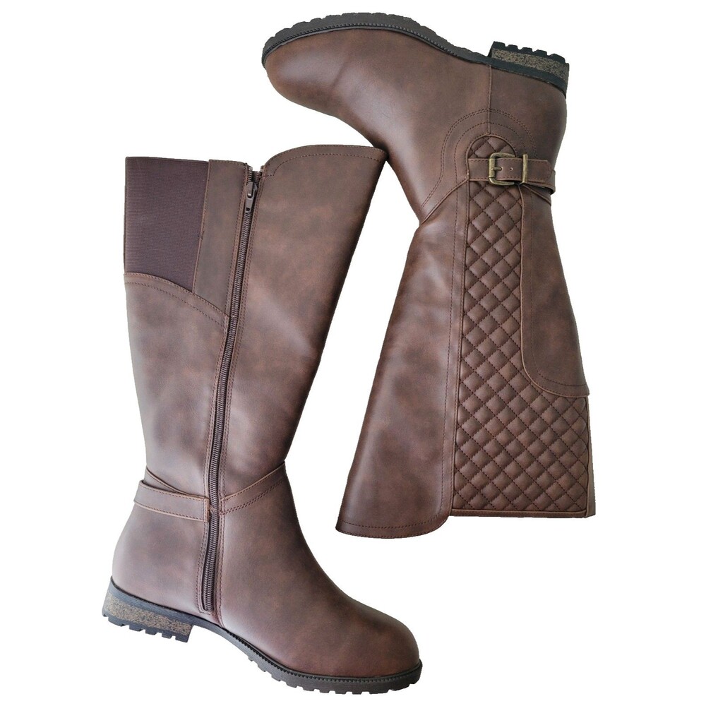Lane Bryant Chocolate Brown Knee High Boots NWOB W 9W Quilted Buckle Wide Calf